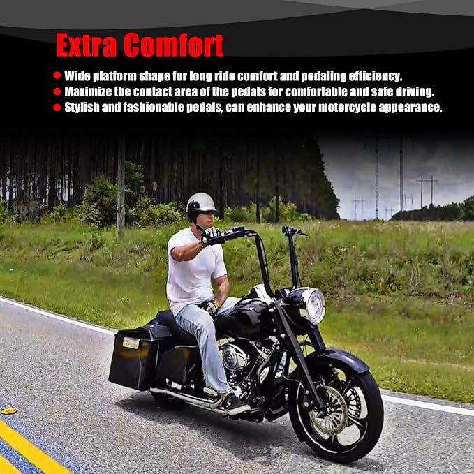 Goldfire 1 Pair Wide MX Foot Pegs Offroad Bagger Front Driver Floorboards Fit for Harley Touring Road King Street Glide 1986-2022 Softail Fatboy FL Dyna FLD 12-2016 (Chrome)