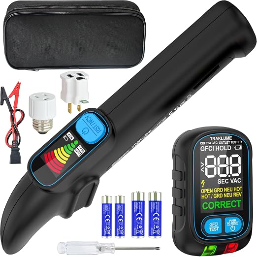 Circuit Breaker Finder Tool with Electrical GFCI Outlet Tester, Electrical Circuit Tracer Kit with LCD Display, Including 3-2 Prong Grounding Adapter, Light Socket Adapter, Clip Adapter, Carrying Case