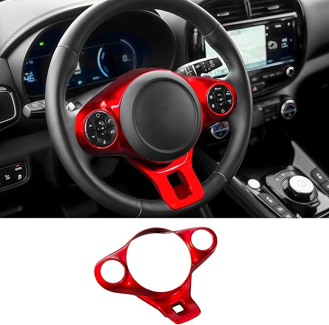 Steering Wheel Button Panel Cover Interior Steering Handle Button Frame Protective Cover Compatible with Kia Soul 2020-2025 Accessories (Glossy Red Style)