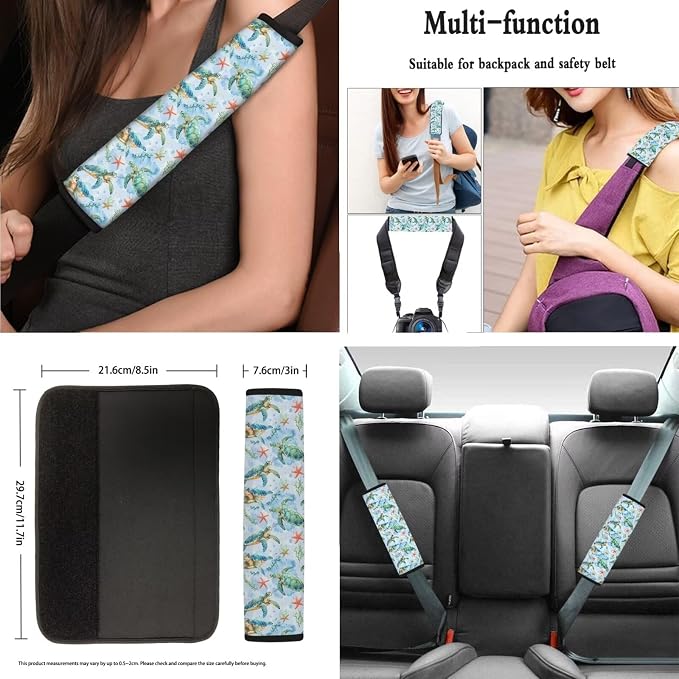 AFPANQZ Cratoon Sea Turtle Auto Interior Accessories Set of 11 Auto Front Seat Covers Steering Wheel Cover Gear Shift Knob Cover, Car Handbrake Sleeve, Seat Belt Shoulder Pads Cup Holder Coaster