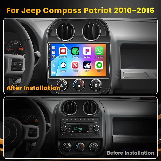 [4 Core 64G] for Jeep Compass Patriot 2010-2016 Android 15 Car Stereo, 10.1" Touchscreen Compass Patriot Car Radio Wireless Carplay Android Auto Mirror Link GPS WiFi Bluetooth FM/EQ SWC Backup Cam Mic