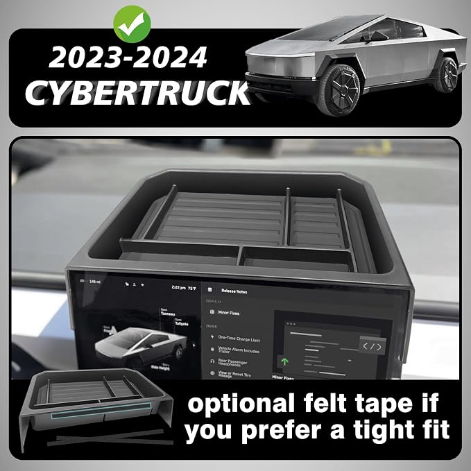 BestEvMod Center Console Screen Dash Organizer Compatible with Tesla Cybertruck 2026 2025 2024 Pickup Dashboard Organizer Back Storage Box Tray Custom fit (Screen Back Tray - ABS)