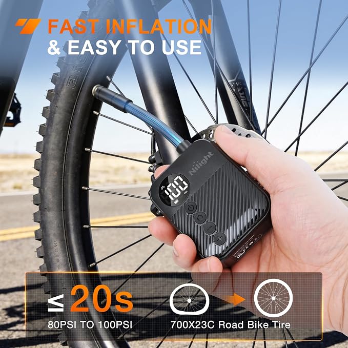 Nilight Mini Bike Pump with Gauge Fast Inflate Tiny Bicycle Air Pump Portable Air Inflator 150PSI with Presta and Schrader Valve for Road Mountain Bike E-Bike Motorcycle Ball