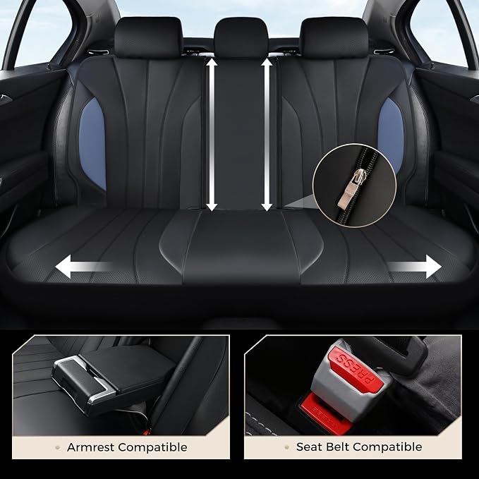 Coverado Seat Covers, Car Seat Covers 5 Seats, Luxury Leather Seat Protectors, All-Weather Protection, Blue Auto Seat Covers Full Set Universal Fit for Most Vehicles SUV Truck Sedan