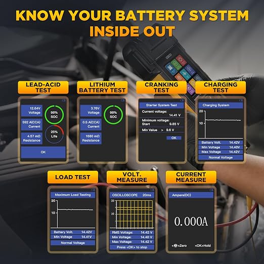 BT960 Car Battery Tester for Lead-Acid & Lithium Batteries with Printer,30-2000 CCA Automotive Battery Load Tester Health Cranking Charging System Leakage Test for Motorcycle, Car, Truck, RV, Boat