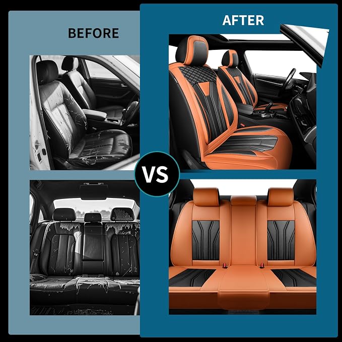 Fit Altima Car Seat Covers Premium Leather for Nissan Altima 2012-2025 2026. Waterproof，Anti-Slip, Scratch-Resistant & All-Weather Seat Cushion Protector (2 Front Seat, Orange&Black)