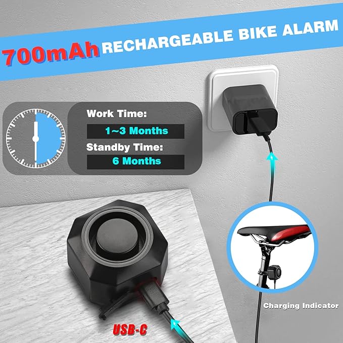 WSDCAM USB Rechargeable Bike Alarm with Remote, 110dB Loud Wireless Anti Theft Vibration Motion Sensor Vehicle Security Alarm System Waterproof Bicycle Trailer Motorcycle Alarm - 2 Pack