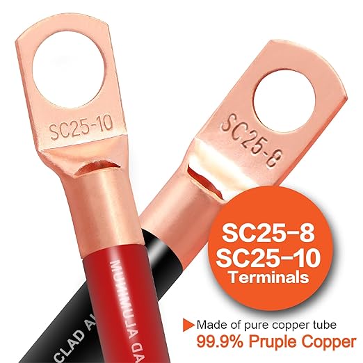 4 Gauge Wire (25ft Each - Red/Black) Copper Clad Aluminum CCA - Primary Automotive Wire,Battery Power/Ground Cable, 20PCS Lugs Terminal Connectors,20PCS 3:1 Heat Shrink Tubing with 100A ANL Fuse