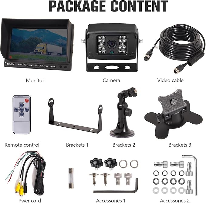 Truck Backup Camera System,Trailer Rearview cab cam Camera with 7 inch Monitor+ 4 PIN Camera Cable for Bus/Truck/Van/Trailer/RV/Camper/Motor Home/Vehicle