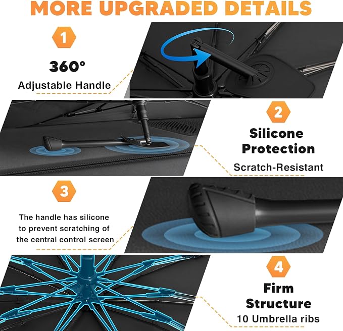 KUST Sun Shade Umbrella for 2015-2025 2026 Ford Mustang | Custom Fit Windshield Sunshade | Foldable Sunshade with Bendable Handle | Blocks Heat & UV Scratch Resistant Keep Car Cool Sunshield