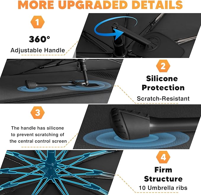KUST Sun Shade Umbrella for 2015-2020 Chevrolet Chevy Suburban/Tahoe, GMC Yukon XL, Yukon Denali XL | Custom Fit Windshield Sunshade | Foldable Sunshade with Bendable Handle | Blocks Heat