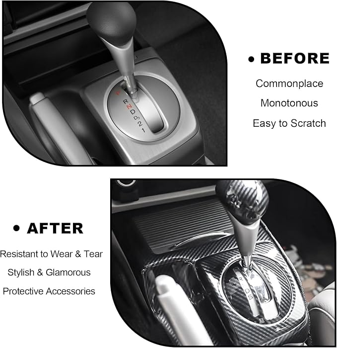 Carbon Fiber Gear Shift Panel Trim Cover for Honda Civic 8th Gen 2006 2007 2008 2009 2010 2011, Gear Shift Panel Interior Accessories