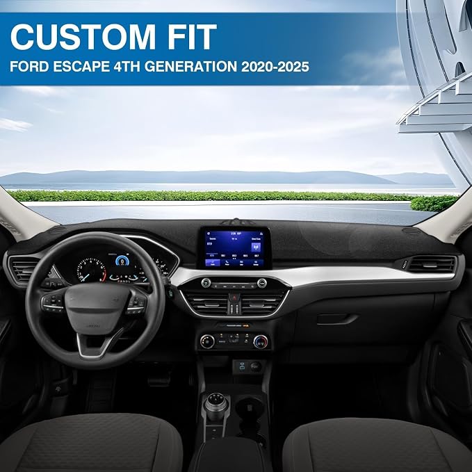 KUST Black Dash Cover for 2020-2025 2026 Ford Escape (NO HUD) Left Hand Driving Dashboard Cover Non-Slip Interior Accessories for Ford Escape Custom Fit Dash Mat Sunshade Windshield No Glare