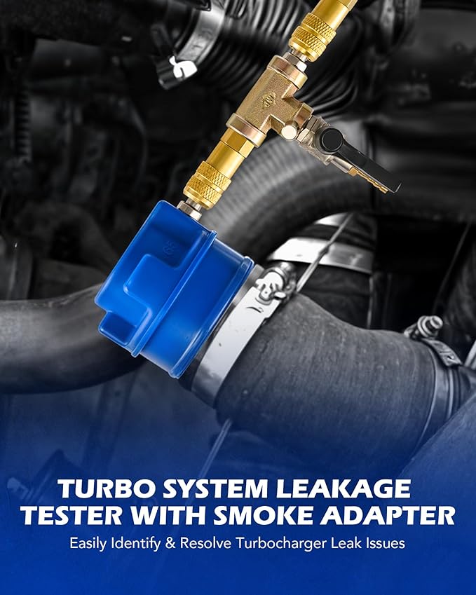 Orion Motor Tech Turbo Boost Leak Tester Set, Turbo System Leakage Tester Kit with Smoke Adapter 6 Pairs of Stepped Adapters 1.2" to 3.5", Turbo Pressure Leak Tester for Cooling Emission Exhaust Pipes
