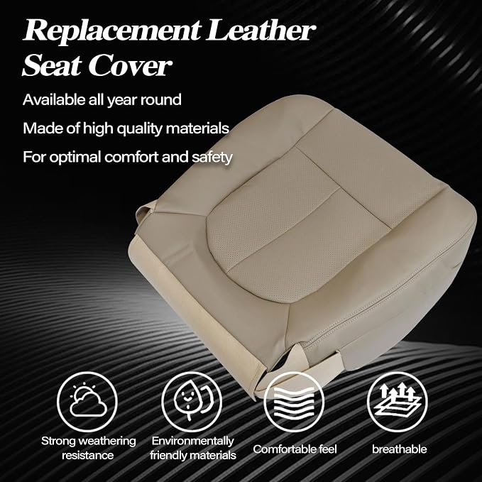 SecosAutoparts Driver Bottom Perforated Leather Seat Cover Tan & Driver Foam Cushion Compatible with Ford F150 Lariat 2009 2010 2011 2012 2013 2014