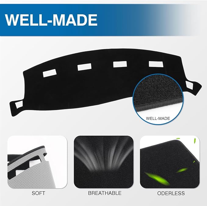 KUST Black Dash Cover for 2002-2005 Dodge Ram 1500, 2003-2005 Ram 2500/3500 Polyester Dashboard Cover Non-Slip Interior Accessories for Dodge Ram Custom Fit Dashboard Mat No Glare