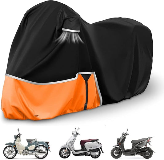 Scooter Waterproof Motorcycle Cover, 420D Heavy Duty Scooter Cover for Honda Models, Ruckus, Super Cub, Yamaha Zuma 125, Vespa, Metropolitan, Dio and ADV150, Indoor&Outdoor Motorcycle Cover