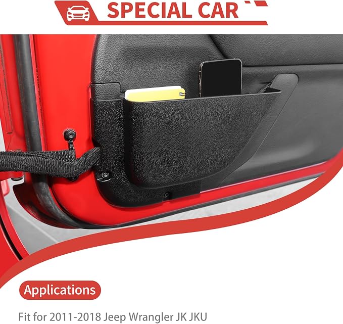 5PCS Interior Storage Fit for 2011-2018 Jeep Wrangler JK/JKU – Console Organizer, Passenger Side Grab Handle Box, Gear Tray, Front Door Net Pocket & Armrest Box Outer Storage