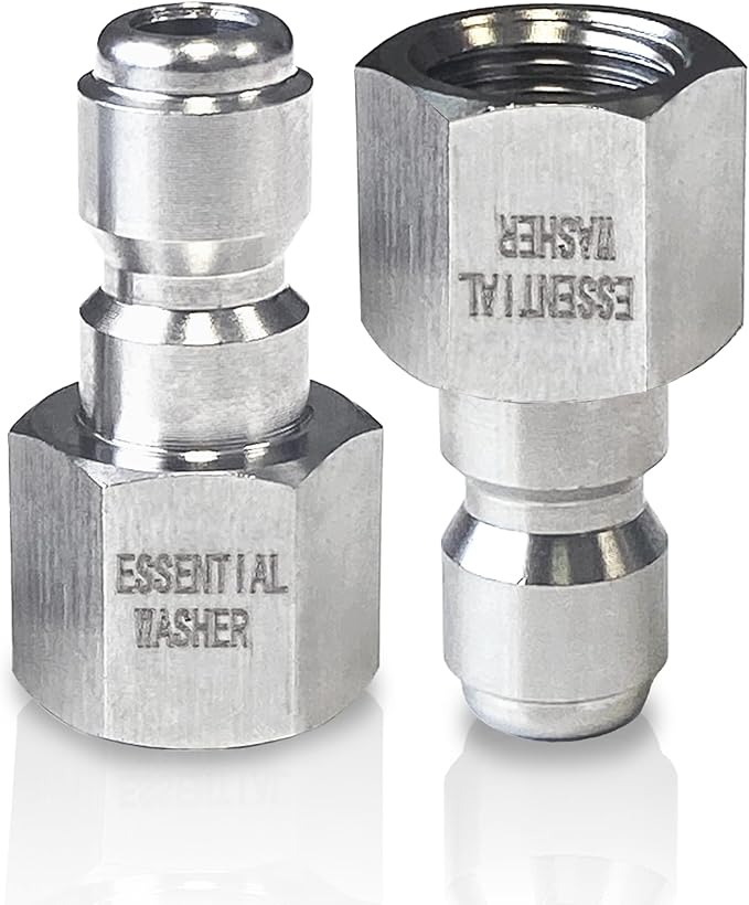 Essential Washer Stainless Steel ¼” Plug Female NPT | Pressure Washer Quick Connect Fittings | 5000 PSI | Set Of 2