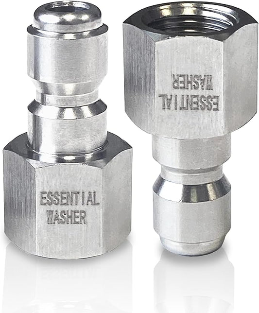 Essential Washer Stainless Steel ¼” Plug Female NPT | Pressure Washer Quick Connect Fittings | 5000 PSI | Set Of 2