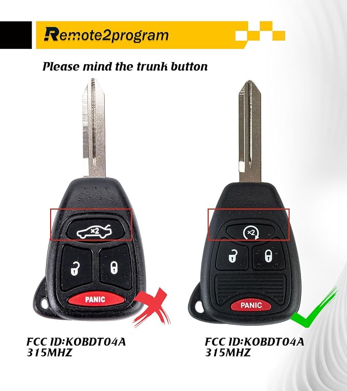 Car Key Fob DIY Programming Kit for No Working Key and Uncut Blade Car Key Replacement for 2006-2009 Dodge RAM 1500 2500 3500 4000 with FCC: KOBDT04A/OHT692714AA(4 Buttons)