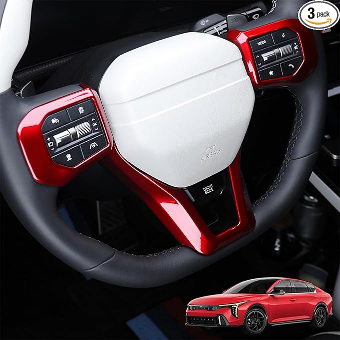 Car Steering Wheel Covers Steering Wheel Button Panel, Protection Frame Molding Trim, Steering Wheel Cover for KIA K4 GT 2024-2026 Accessories (Red)