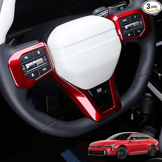 Car Steering Wheel Covers Steering Wheel Button Panel, Protection Frame Molding Trim, Steering Wheel Cover for KIA K4 GT 2024-2026 Accessories (Red)
