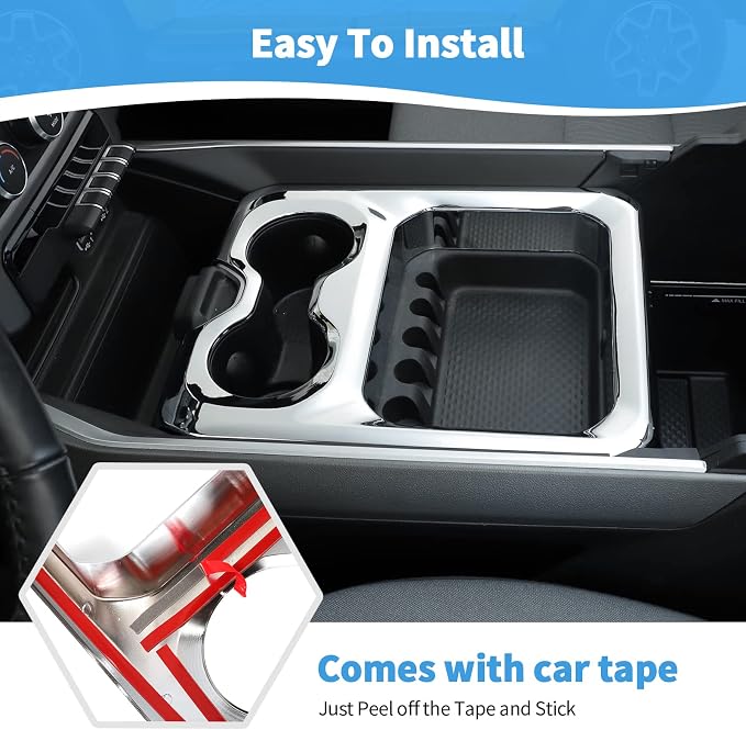 RT-TCZ for RAM Center Console Chrome Cup Holder Storage Box Trim Cover for Dodge RAM 2018-Present Chrome Interior Accessories