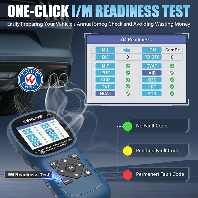 V860 Scanner for Car and Trucks,OBD2 Diagnostic Tools and Code Reader for Engine Check,Battery Test, O2 Sensor and EVAP Leak for Annual Check Readiness,Printable Export,Vehicle After 1996