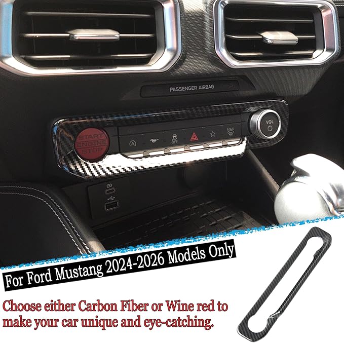 MUXEE A/C Control Panel Cover, for Ford Mustang 2024 2025 2026 - ABS Carbon Fiber Dashboard AC Air Vent Outlet Grain Sport Interior Trim Accessories