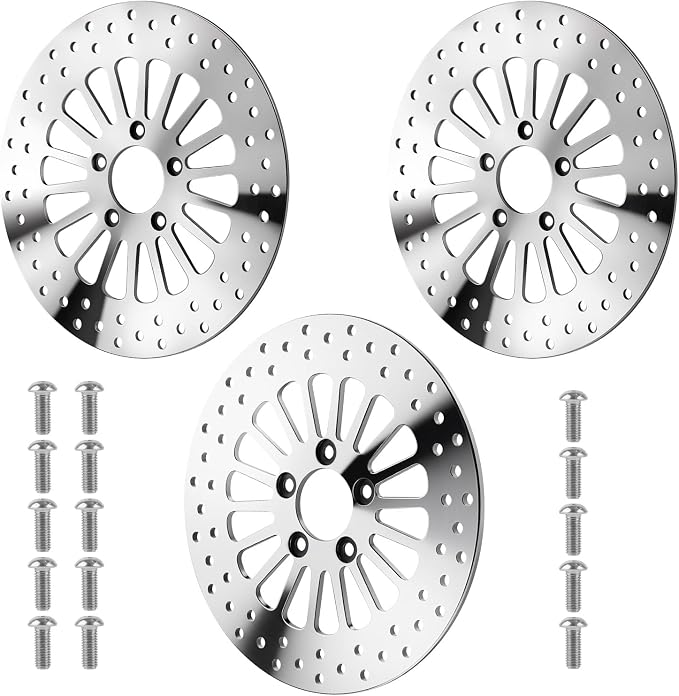 11.8" Front and Rear Brake Rotor with Bolts Set for Harley Davidson Touring Models, for Road King/Street Glide/Road Glide/Electra Glide 2008-2022, Mirror-Polished Stainless Steel Rotors, 3PCS