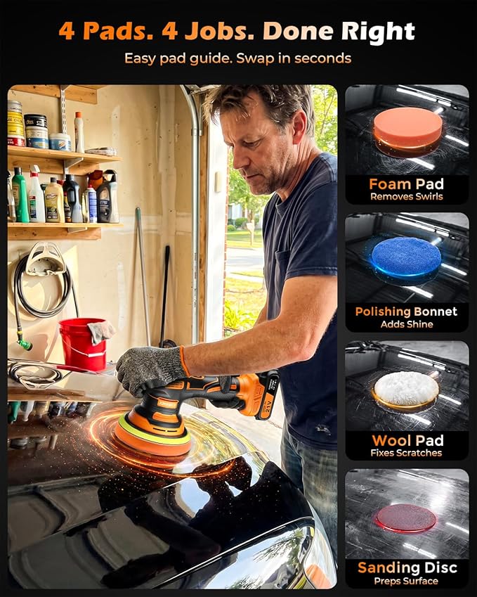 8-Speed Cordless Car Buffer Polisher Kit | Long Runtime | 28 PCS Complete Kit | Hard Carrying Case | For Waxing Polishing Scratch Removal | Ideal for Car RV Boat Gift Giving