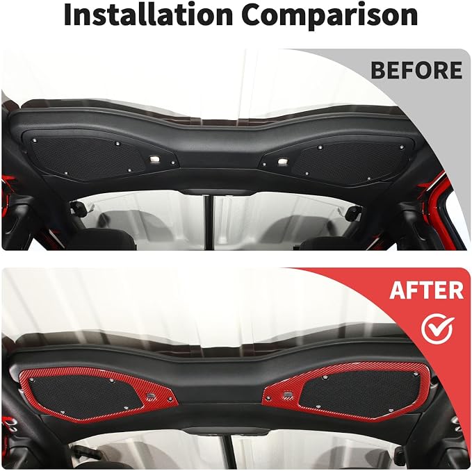 JWWY for Jeep JL Speaker Audio Trim Top & A Pillar Cover Trim for 2024-2025 Jeep Wrangler JL JLU & Gladiator JT Accessories ABS 4PCS Red Carbon Fiber