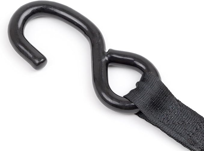 PowerTye *New* 2 inch x 10ft Long Retractable Ratchet Tie Down Strap with S-Hooks - Self-Retracting Ratchet, 800 lb W.L.L., Ideal for Motorcycle, ATV, Cargo, Includes Storage Bag, Black (Pair)