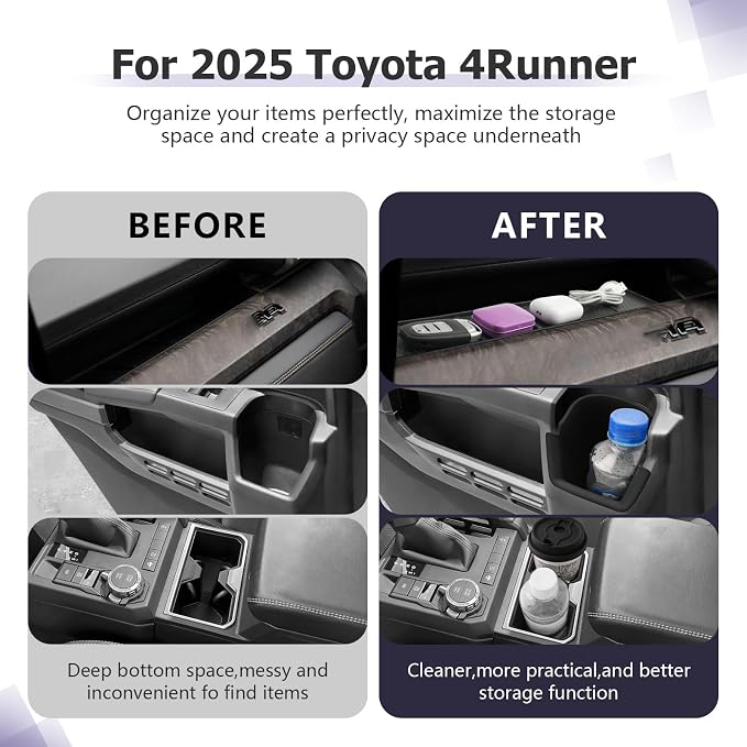 LUWU 2025 4Runner Accessories Compatible with 2025 Toyota 4Runner Center Console Cup Holder, Rear Seat Door Side Silicone Cup Holder, Passenger Side Storage Box Black 3-Pack