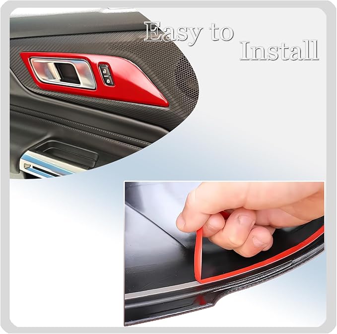 MUXEE Inner Door Handle Cover，for Ford Mustang 2024-2026 / Shelby GT350 2015-2020 / GT500 2020-2022，ABS Wine red Decal Interior Trim Cover Accessories (Without Memory seat Button Style)