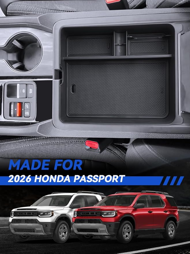 for Passport Center Console Organizer 2026 Honda Passport RTL/TrailSport/TrailSport Elite Accessories Armrest Tray Middle Storage Box Insert Container Durable ABS Plastic