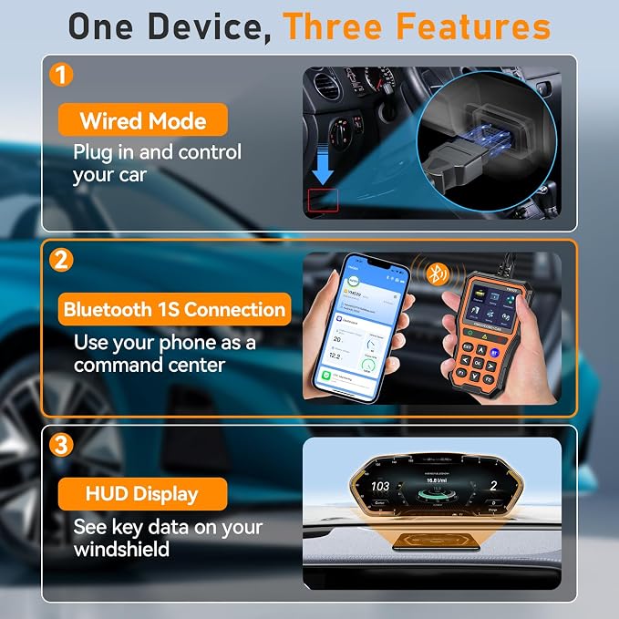 AMTIFO OBD2 Scanner Bluetooth Diagnostic Tool - iOS/Android Compatible, Real-Time Data, Battery Tester, Plug and Play, Emissions Readiness for Car Owners & Mechanics