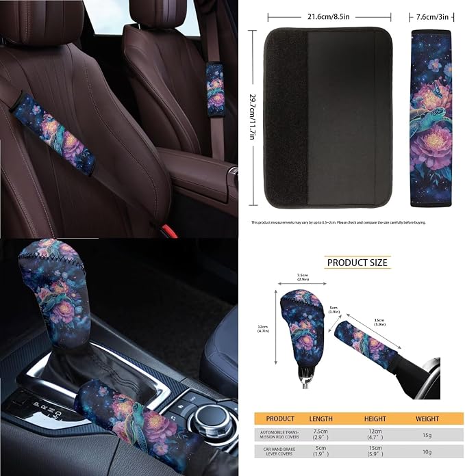 Sea Turtle Print Car Interior Cover Full Set of 14 Flower Butterfly Print Front and Rear Split Bench Seat Cover with Decorative Auto Interior Accessories for Truck Sedan SUV