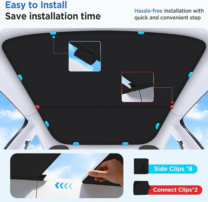 2026 Upgrade Sunshade Roof for Tesla Model Y 2020-2024 [No-Gap/Sag-Free] Heat Insulation Glass Roof Sunshade Sunroof for Tesla Model Y Accessories 2024 2023 2022 2021 2020 Black