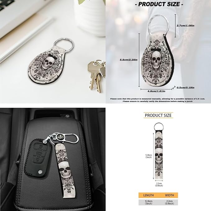 Gothic Skull Print Full Set Car Seat Covers with Steering Wheel Cover Safety Belt Pads Armrest Cushion Headrest Protectors Gear Shift Knob + Handbrake Covers etc, Universal Fits