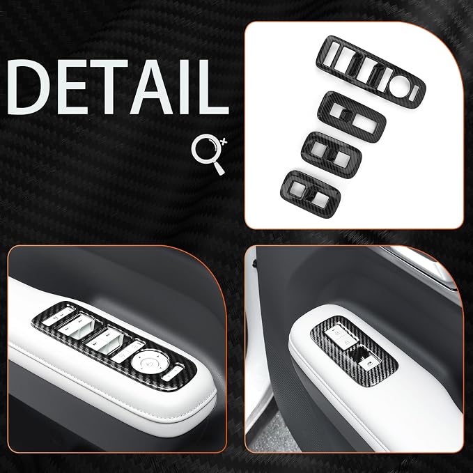 4Pcs Carbon Fiber Style Door Lock Glass Control Button Panel Cover Window Lift Switch Panel Trim Compatible with Hyundai Santa Fe 2024-2026 MX5 Accessories (Carbon Fiber Style)