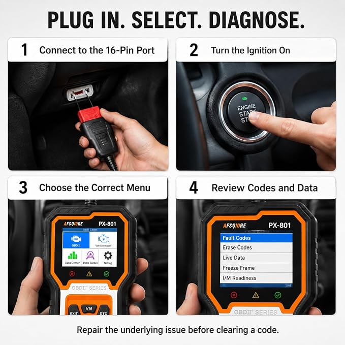 OBD2 Scanner Check Engine Light Car Code Reader Clear Error Codes ABS SRS SAS Etc Full Vehicle System Diagnostics Tool Compatible with Toyota Honda Ford
