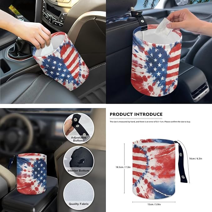 Tie Dye Heart Flag Auto Interior Accessories Car Seat Covers with Auto Steering Wheel Cover Seat Belt Covers Car Trash Can View Mirror Cover Coaster Keychains