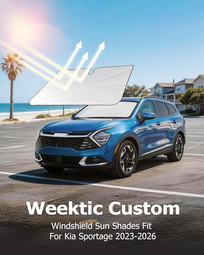 Weektic Custom Windshield Sun Shade Umbrella for Kia Sportage 2023-2026, [Double Thickened Ice Crystal Coating] Sun & Heat Protection, Keep Vehicle Cool & Protect Interior