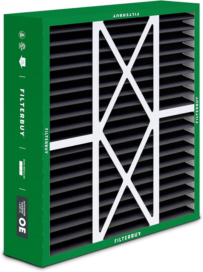 Filterbuy 16x20x5 Air Filter MERV 10 Odor & Allergy Defense with Activated Carbon (4-Pack), Pleated HVAC AC Furnace Filters for Honeywell, Lennox X0592, and More (Actual Size: 15.75 x 19.75 x 4.38)