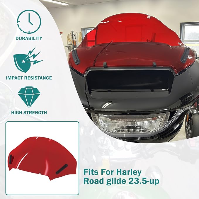 Motorcycle Windshield Windscreen Wind Splitter Fit for Harley Road Glide FLTRXSE 2023-later FLTRX FLTRXSTSE 2024-later for Dual Headlights (Red)
