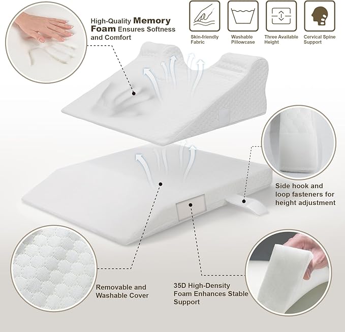 Memory Foam Post Face Lift Surgery Pillow Adjustable Height Support Back Sleeping Training Pillow Flawless Face Pillows for Facelift Nose Job Hair Transplant