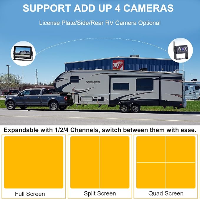 Wireless Backup Camera Digital Signal 7'' Plug and Play: Pre-Wired for Furrion System Rear View Camera HD 1080P Night Vision Waterproof Reverse Cam Monitor for RV Trailer Camper Van Car