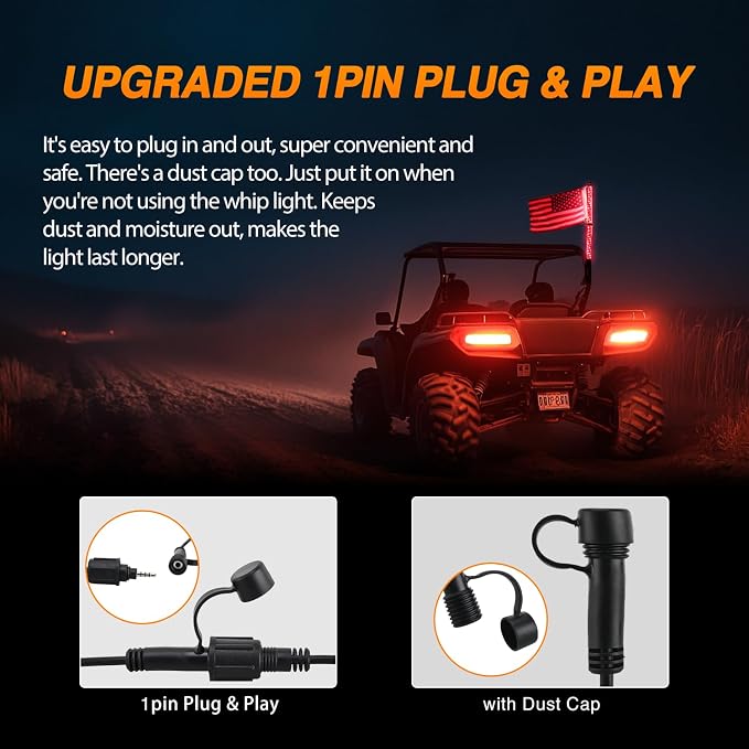 Nilight RGB Whip Light 1PC 4FT Lighted Antenna Whips with Remote & App Control DIY Chasing Patterns Brake Reverse Lights for ATV UTV Polaris RZR Can-am Dune Buggy Pickup Trucks Jeep